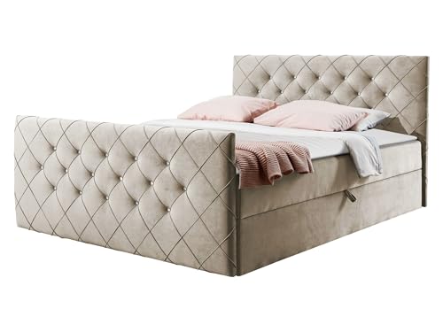 Mirjan24 Boxspringbett mit Polsterkopfteil und Fußteil Utren, Polsterbett mit 2 Bettkästen, Matratze, Topper, Doppelbett, Bett für Schlafzimmer (120 x 200 cm, Amor Velvet 4303)