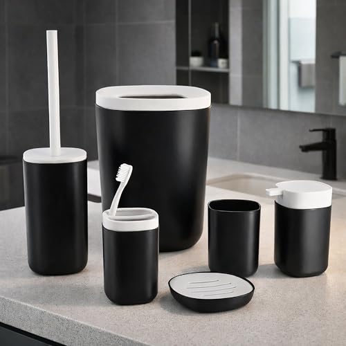 Modern 6-Piece Bathroom Accessory Set - Elegant Matte Black Finish