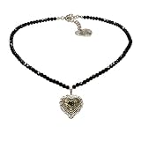 Alpenflüstern Perlen-Trachtenkette Trachtenherz - nostalgischer Damen-Trachtenschmuck mit Strass-Herz Bicolor-Farben, Filigrane Dirndlkette schwarz DHK184