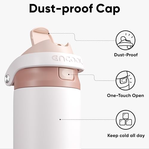 Image of ENCOOL Leakproof Insulated Water Bottle with Straw Dual-Sip Water Bottle Bag-Safe Design for Work, Commute & Gym - Keeps Drinks Cold All Day, 24 oz, Coffee White