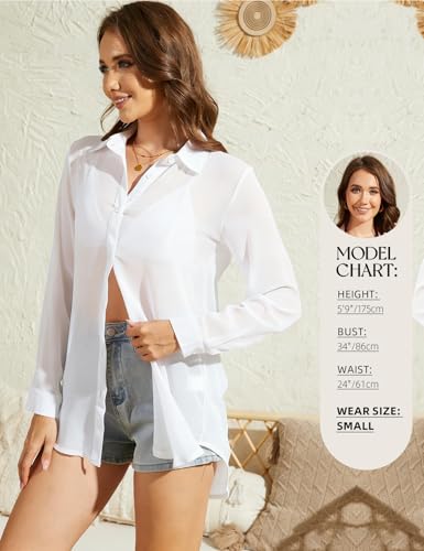 Arssm Sheer Tops for Women Sheer Button Up Blouse Long Sleeve Sexy See Through Tops Mesh Shirts