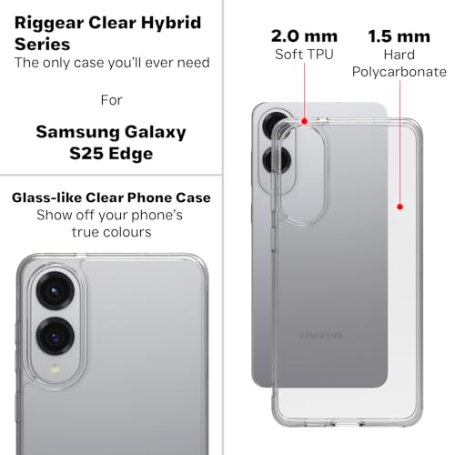 Image of RIGGEAR Shockproof Clear Hybrid Armor Back Cover Case for Samsung Galaxy S25 Edge (Transparent PC with TPU Bumper)