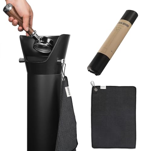 MHW-3BOMBER Commercial Espresso Knock Box for Coffee Bar, 6.8L(80 Cups) Floor Standing Coffee Grounds Puck Dump Bin with Towel and 30 Garbage Bags, Barista Accessories, Black, GB5449-OS