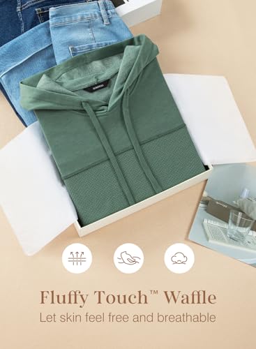 Dokotoo Womens Fall Fashion Outfits 2025 Casual Long Sleeve Hoodies for Women Lightweight Trendy Waffle Knit Pullover Sweatshirts Cute Solid Color Hooded Tops Shirts Green Small