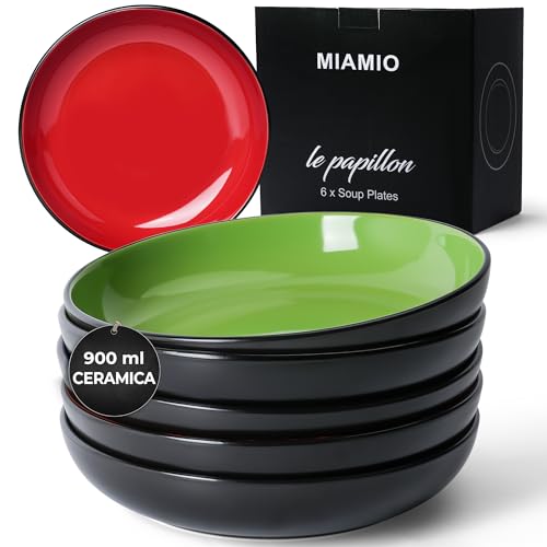MIAMIO - Set di 22 cm per pasta/insalatiere da 900 ml, piatti per pasta larghi e bassi, grande piatto fondo in ceramica per servire zuppe - Collezione Le Papillon