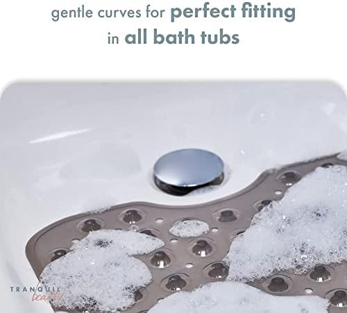 TranquilBeauty Non-Slip Bath Mat with Suction Cups | Grey 100x40cm/40x16in Extra Long Bathtub Mats | Anti-Mould, Machine-Washable, Latex-Free | Shower Mat Ideal for Elderly & Children