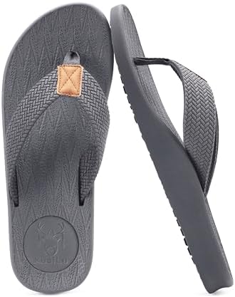 KuaiLu Mens Flip Flops Arch Support Comfortable Summer Beach Thon...