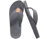 KuaiLu Mens Flip Flops Arch Support Comfortable Cushion Memory Foam Recovery Walking Waterproof Leather Thong Sandals Orthotic Plantar Fasciitis Summer Casual Beach Pool Slip on Slippers Grey Size 11