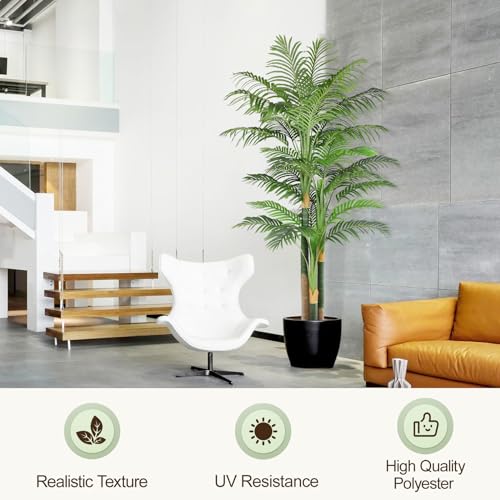 Image of 7ft Tall Triple Golden Cane Palm Artificial Tree Large Tropical Palm Tree UV Resistant Fake Plant in Pot for Indoor Outdoor Big House Living Room Outside Patio Office Home Decor 1Pack