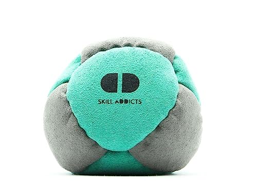 Skill Addicts Footbag - Türkis Grau (Freistil Foot Bag für jedes Fähigkeitsniveau, Enthält einen Satz Hackysack-Aufkleber und eine App zum Erlernen von Tricks)