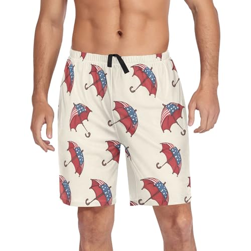 US Flag Umbrella Men’s Pajama Shorts Sleep Bottoms Elastic Waist Athletic Shorts Size S-2XL