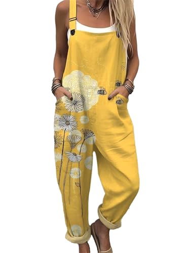 Henanrun Sleeveless Jumpsuit for Women Boho Floral Print Overalls with
