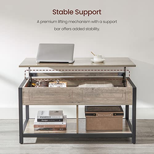 Vasagle Lift Top Coffee Table With Hidden And Open Storage Compartments, Steel Frame, For Living Room Office Reception, Greige #TOP4