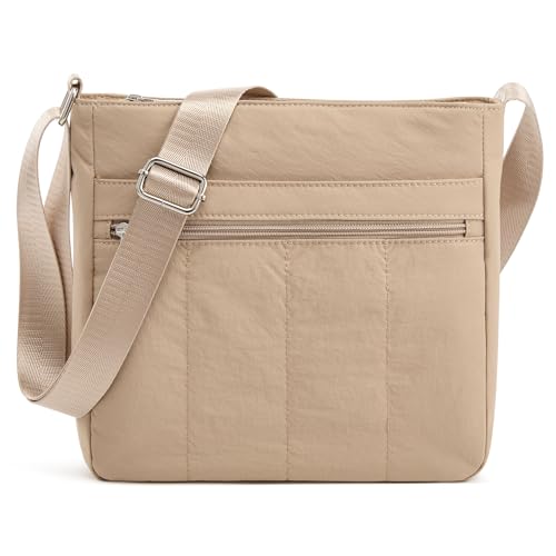Image of G4Free Nylon Crossbody Bags for Women, Lightweight Puffer Quilted Handbags & Shoulder Bags Women for Travel School Shopping Work (Khaki)