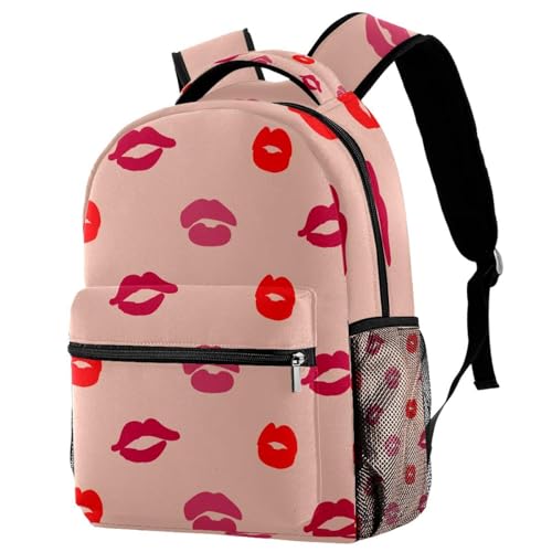 Sac à dos ado fille garçon imprimé lèvres rouges rosées multicolore pour l'école