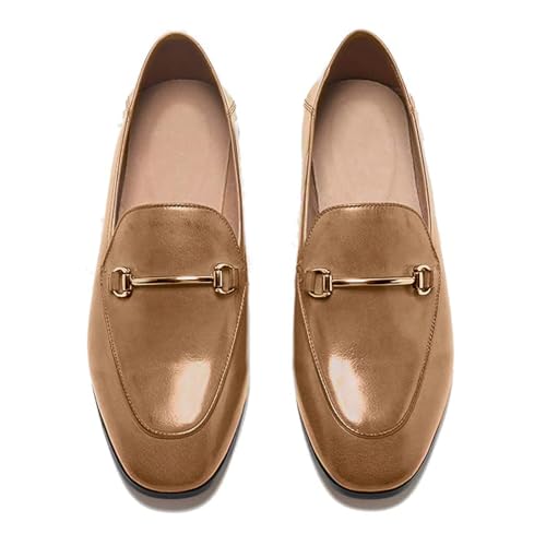 Image of Women's Cow Leather Slip On Loafers Metal Decoration Flat Mules