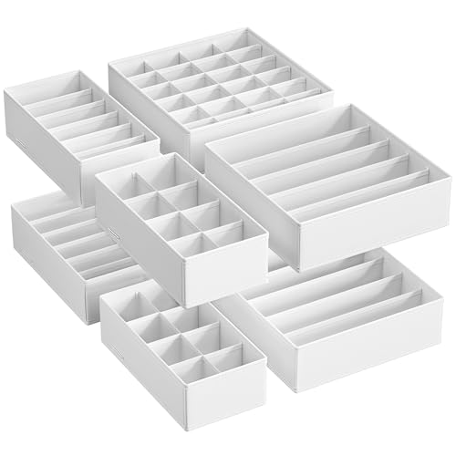SONGMICS 8 Séparateurs de Tiroirs, Organiseur de Sous-vêtements Pliables, pour Soutiens-gorge, Culottes, Chaussettes et Cravates, Boîtes Rangement en Tissu pour...