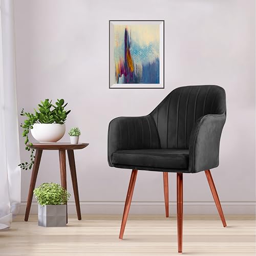 Image of Vergo Plush Velvet Dining Chair, Cushion Seat, Wooden Frame, Metal Legs, Premium Accent Chair for Living Room, Bedroom, Dining Room, Cafe & Restaurant (Black)