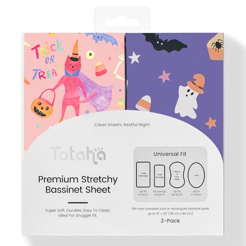 Halloween Bassinet Sheets Neutral Fits Standard 16 X 32 Mattress Pink Pumpkin Bassinet Fitted Sheet Set 2-Pack Universal Fit for Hourglass Oval and Rectangle Bassinet Mattress Boo Trick or Treat