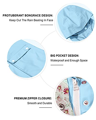 Maoo Garden Girls Rain Jacket Lightweight Waterproof Raincoat Hooded Cotton Lined Long Windbreaker 806 Blue 7-8Y #TOP5