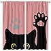 Cute Cat Blackout Curtains Lovely Cartoon Animal Cat Paw Print Black Pink Art Print for Kids Girls Bedroom Living Room Kitchen Decor Rod Pocket Window Drapes 2 Panels 42x54in