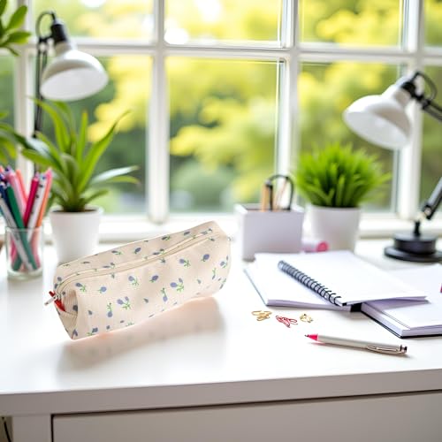 Image of Jowxsx Blue Women Fresh Style Pencil Bag Pencil Case Pen Holder Coin Pouch, Pen Simple Cosmetic Storage Bags Makeup Bag Office Stationery Organizer Pencil and Marker Cases