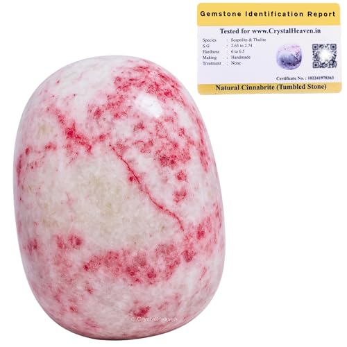 Image of Certified Cinnabarite Crystal Healing Tumbled Stone, Natural Polished Crystals for DIY Crafts, Manifestation, Meditation, Pooja Feng Shui and Reiki Healing (30 Grams)