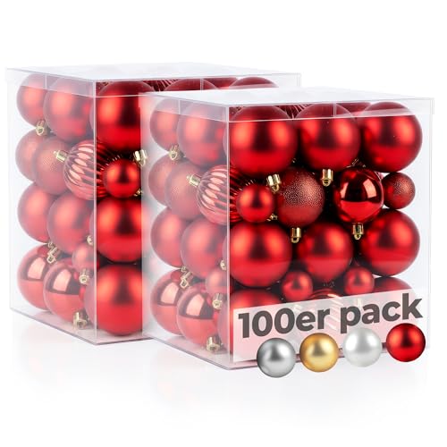 Menz Weihnachtskugeln 100er Rot Mix aus glänzenden matten glitzernden...