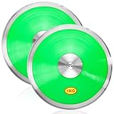 Goaste 2 Pack 1 KG Nylon Discus, Track and Field Discus for Men Women, Sports Training Discus Equipment with Steel Rim for Beginners, Competition & Outdoor Practice (Green)