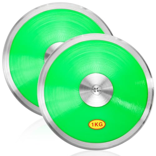 Goaste 2 Pack 1 KG Nylon Discus, Track and Field Discus for Men Women, Sports Training Discus Equipment with Steel Rim for Beginners, Competition & Outdoor Practice (Green)