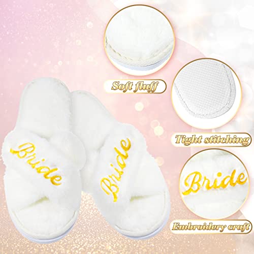 Image of JenPen 7 Pairs Bridesmaids Slippers Women's Cross Band Fuzzy Bachelorette Party Slippers for Wedding Bridal Party