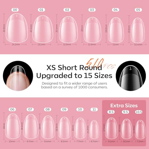 Image of modelones X Nail Gel Kit, , 9-in-One Glue Prep Dehydrator UV Light Clipper | 510Pcs Extra Short Oval Round Fake Nails 15Sizes Pre-shaped Half Matte Press on Oval Tips for Extension DIY Salon