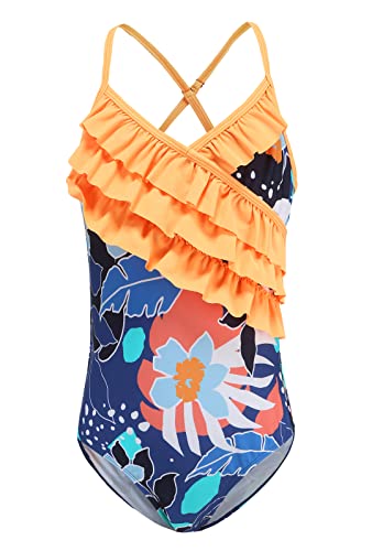 Image of Girls One Piece Swimsuits Hawaiian Ruffle Swimwear Beach Bathing Suit
