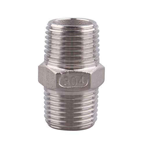 Hex Nipple 1/2 Inch Male NPT - DERPIPE Stainless Steel 304 Threaded Pipe Fitting for Brew Kit, Home Piping Application(Pack of 1)