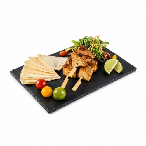 Restaurantware Rectangle Slate Platter 4 Count 11.8 x 7.8 Inch Scratch-Resistant Slate Cheese Board Modern Serving Tray Black Rustic Design for Charcuterie and Appetizers