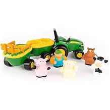 TOMY John Deere Animal Sounds Hayride Musical Tractor Toy - Musical Hayride Toddler Toys - Includes Farmer Figure, Tractor, and 4 Farm Animals - Toddler Music Toys - Ages 12 Months and Up