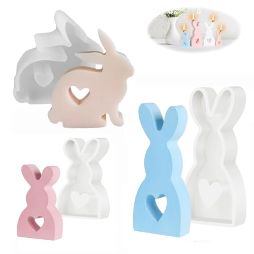 3 stampi in silicone per conigli pasquali, per colata di conigli, Pasqua, fai da te per Pasqua, coniglietto pasquale in silicone per fondente, gesso, cera di soia, sapone, artigianato (D