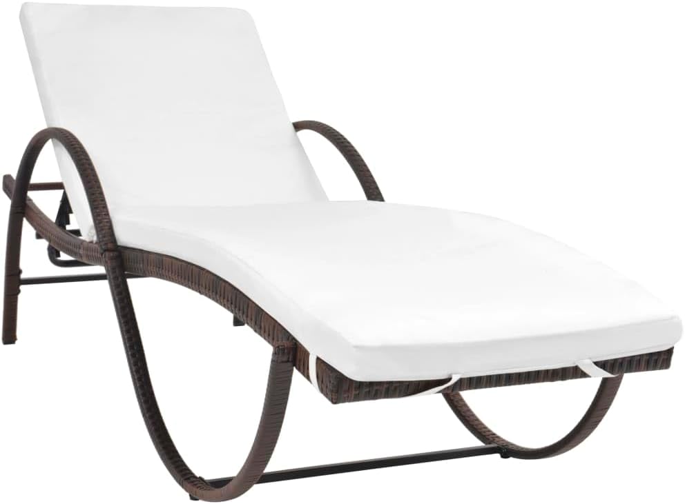 Sun Lounger with Cushion,Backyard Chaise,Napping Loungers,Comfortable Loungers,Portable Loungers,Patio Lounge Chair,for Outdoor Sunbathing,Patios,Pools,Lawns,Camping,Poly Rattan Brown