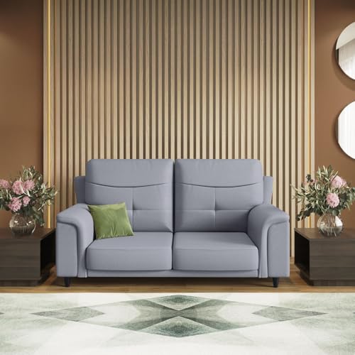 Image of Interio by Godrej Sofa Opulence 2 Seater Synthetic Leather Sofa for Living Room, 1-Year Warranty, Solid Wood, Nimbus Grey