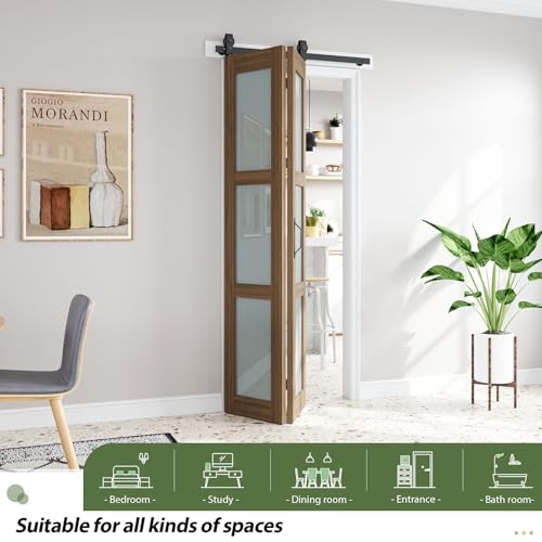 Image of FREDBECK 36X84 Bifold Barn Door Glass,3 Panel,Brown,Fit for 32 inch-34 inch Opening