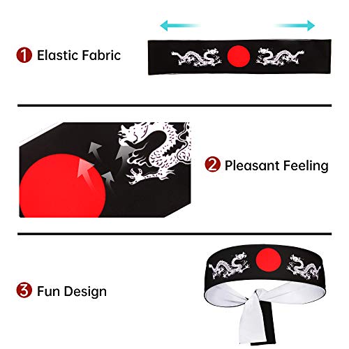 5Chaos Japanese Headband Hachimaki For Karate Cosplay Kitchen Chef, Bushido Head Wrap For Kids Boys Ninja Samurai Party Girl Women Men, Bandana Sweatband For Festival (Dragon) #TOP2