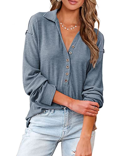 Image of BTFBM Women Casual Button Down Fall Blouses 2025 Long Sleeve Solid Business Work Tops Cute Relaxed Fit Shirts