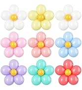 16 Set Daisy Flower Balloons DIY Kit,Pink Purple Yellow Latex Flower Balloon Party Decorations fo...