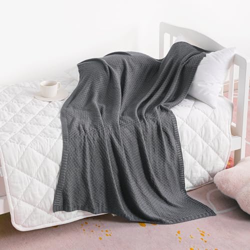 Image of NTBAY Rayon Derived from Bamboo Toddler Blanket, 30 x 40, Dark Grey | Breathable Cable Knit Blanket Made with Rayon Derived from Bamboo for Stroller, Travel, Tummy Time, and Supervised Use