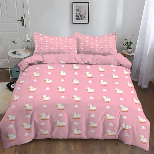 Parure de lit canard 200x200 cm avec 3 pièces en microfibre rose