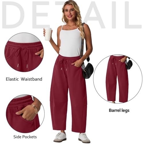 Lepunuo Barrel Sweatpants Women Casual Baggy Elastic Waisted Pants Wide Leg Gym Trousers with Pockets