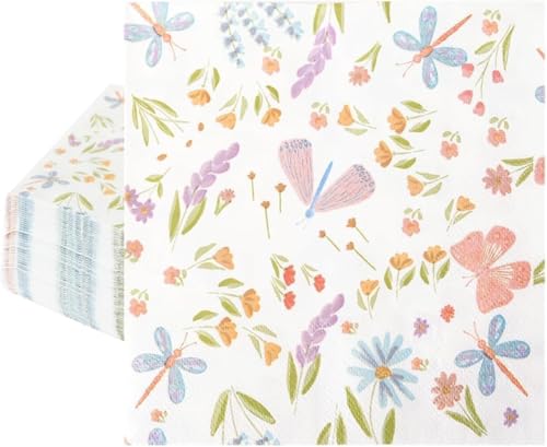 Cheerland Butterfly Napkins Garden Birthday Decorations Pastel Bridal Shower Table Decor Spring Easter Floral Disposable Tableware Paper Napkin Baby Shower Bachelorette Party Decorations 100pcs