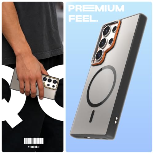 Image of Pikkme Back Cover for Samsung Galaxy S24 Ultra 5G | Shockproof | Mag-Safe Compatible | Hard Transparent Back | Premium Raised Camera Protection | Bumper Case (Black Mag-Safe)