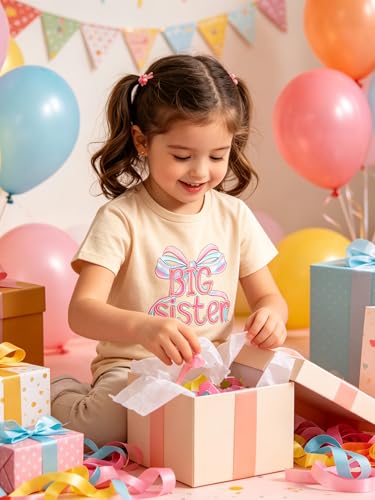 Image of Funnycokid Big Sister Shirts for Girls Pregnancy Announcement Toddler Promoted to T-Shirt 1-7 Years