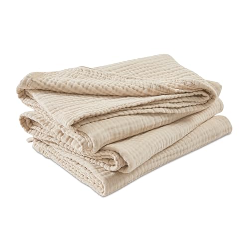EMME Cotton Muslin Blanket Heather Bed Layering Bedspread Coverlet Breathable Gauze Soft Lightweigh,Beige,Queen (90" X 90") by EMME - Image 9